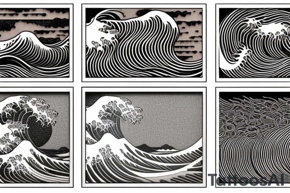 hokusai wave framed inside a rectangular tattoo idea