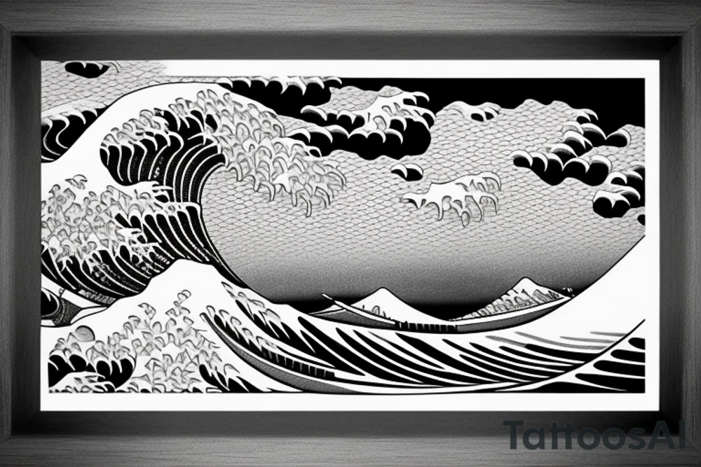 hokusai wave framed inside a rectangle tattoo idea