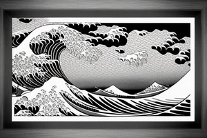 hokusai wave framed inside a rectangle tattoo idea