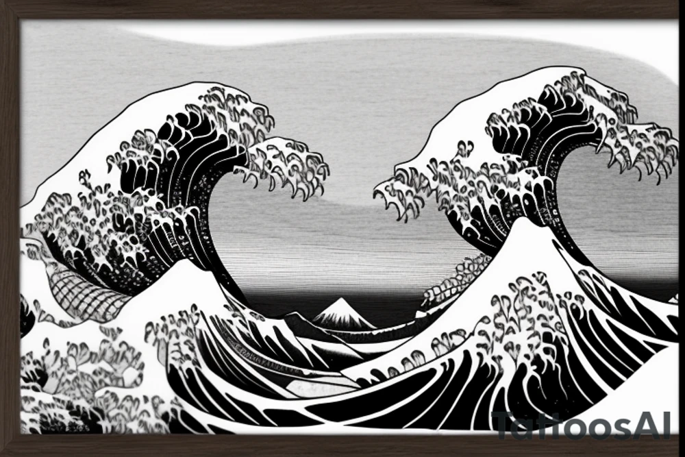 Hokusai wave framed inside a rectangle a whale comes out of the ocean tattoo idea
