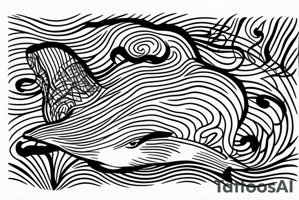Wave framed inside a rectangle a whale comes out of the ocean tattoo idea