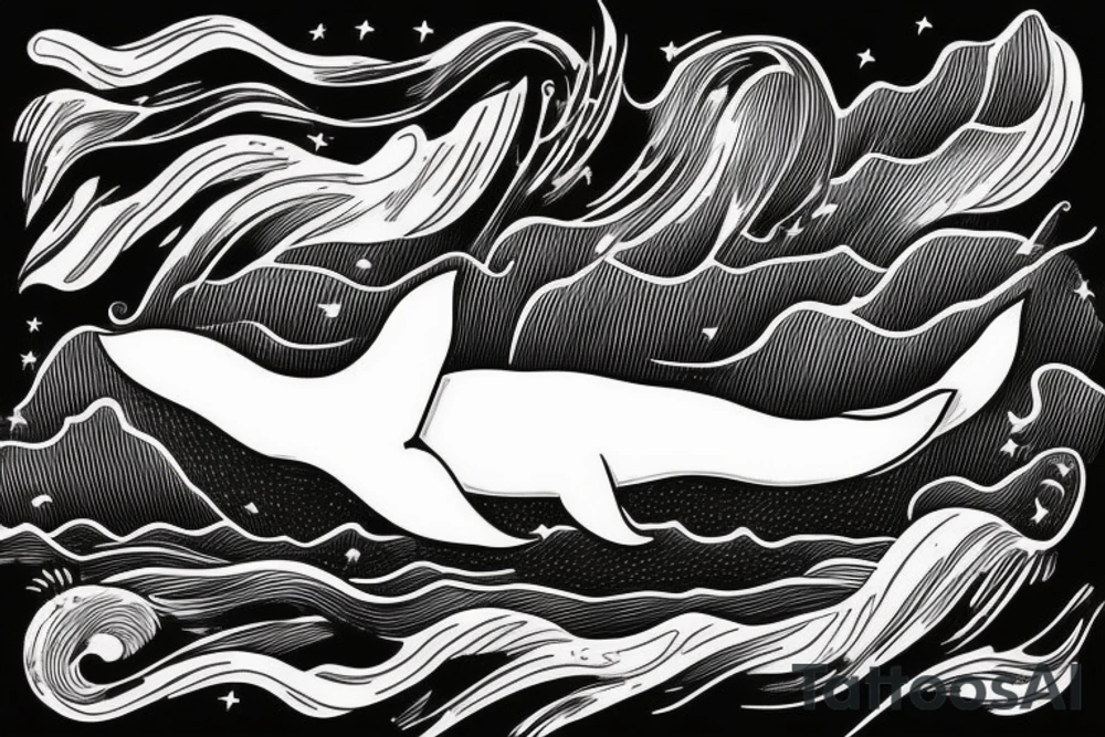 Wave framed inside a rectangle a whale comes out of the ocean tattoo idea