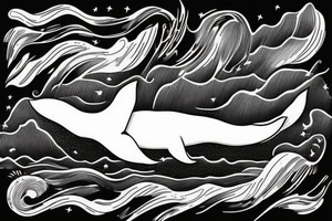 Wave framed inside a rectangle a whale comes out of the ocean tattoo idea