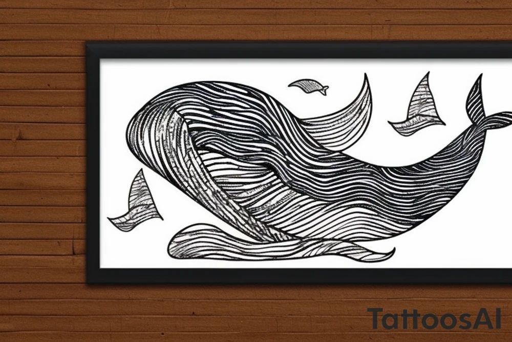 Wave framed inside a rectangle. A whale's tail comes out of the ocean tattoo idea