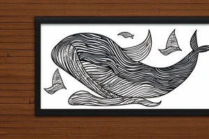 Wave framed inside a rectangle. A whale's tail comes out of the ocean tattoo idea