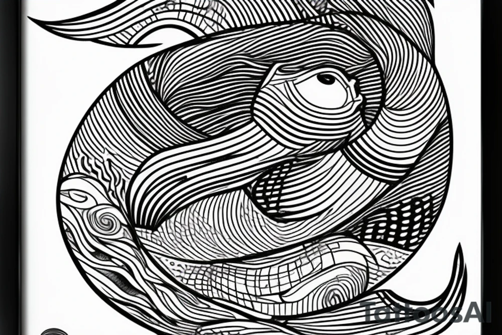 Wave framed inside a rectangle. A whale's tail comes out of the ocean tattoo idea