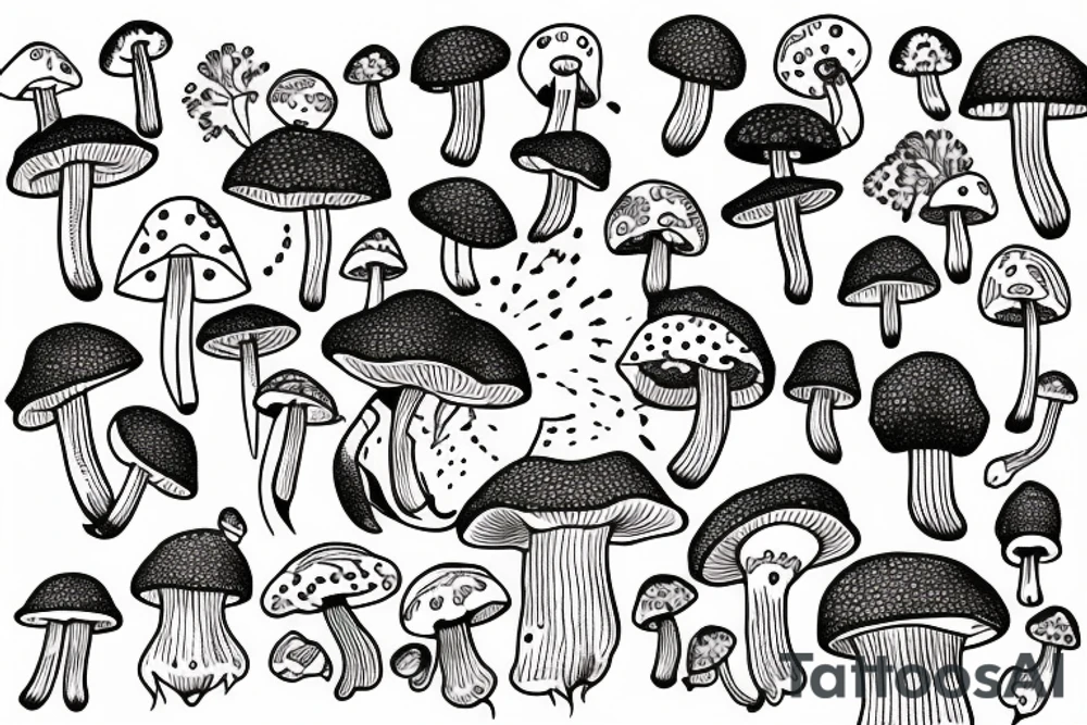 mushroom handpoke tattoo idea