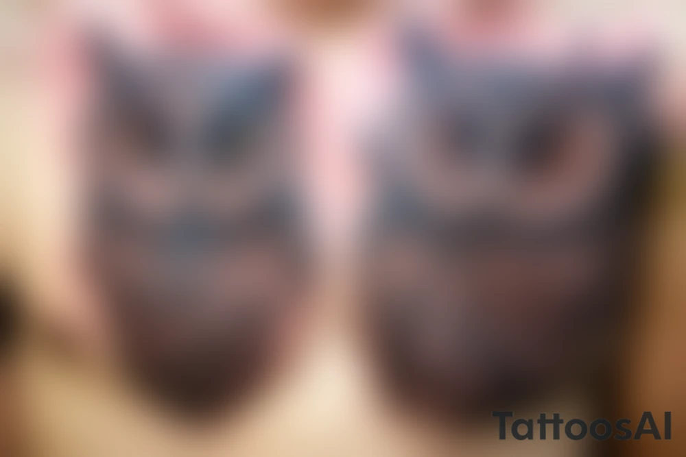 Scary owl on chest tattoo idea