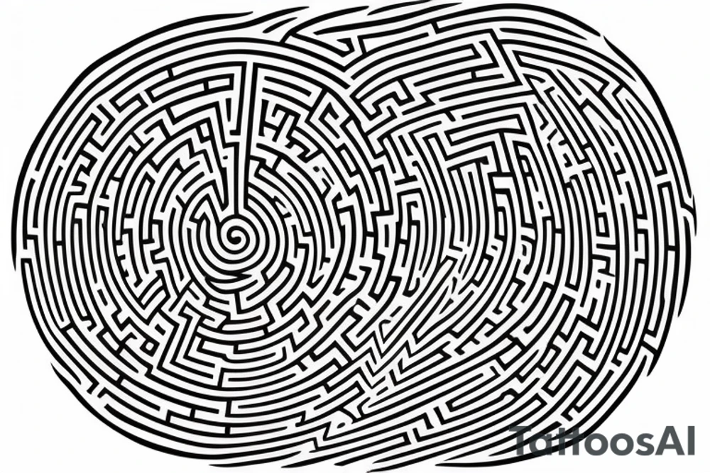 round maze, but within the centre of the maze, there is a negative space in the shape of a semicolon tattoo idea
