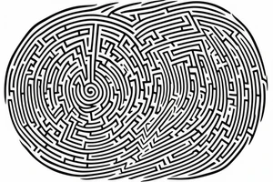 round maze, but within the centre of the maze, there is a negative space in the shape of a semicolon tattoo idea