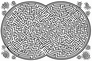 round maze, but within the centre of the maze, there is a negative space in the shape of a semicolon tattoo idea