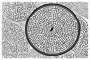 round maze, but within the centre of the maze, there is a negative space in the shape of a semicolon tattoo idea