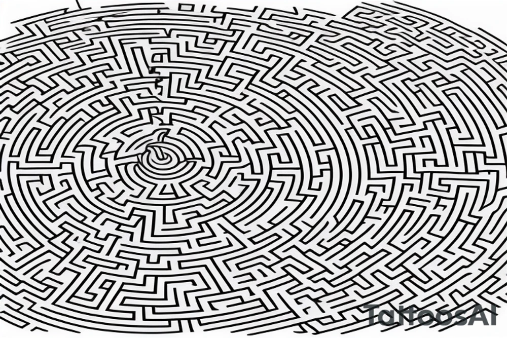 round maze, but within the centre of the maze, there is a negative space in the shape of a semicolon tattoo idea