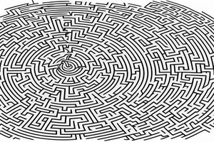 round maze, but within the centre of the maze, there is a negative space in the shape of a semicolon tattoo idea
