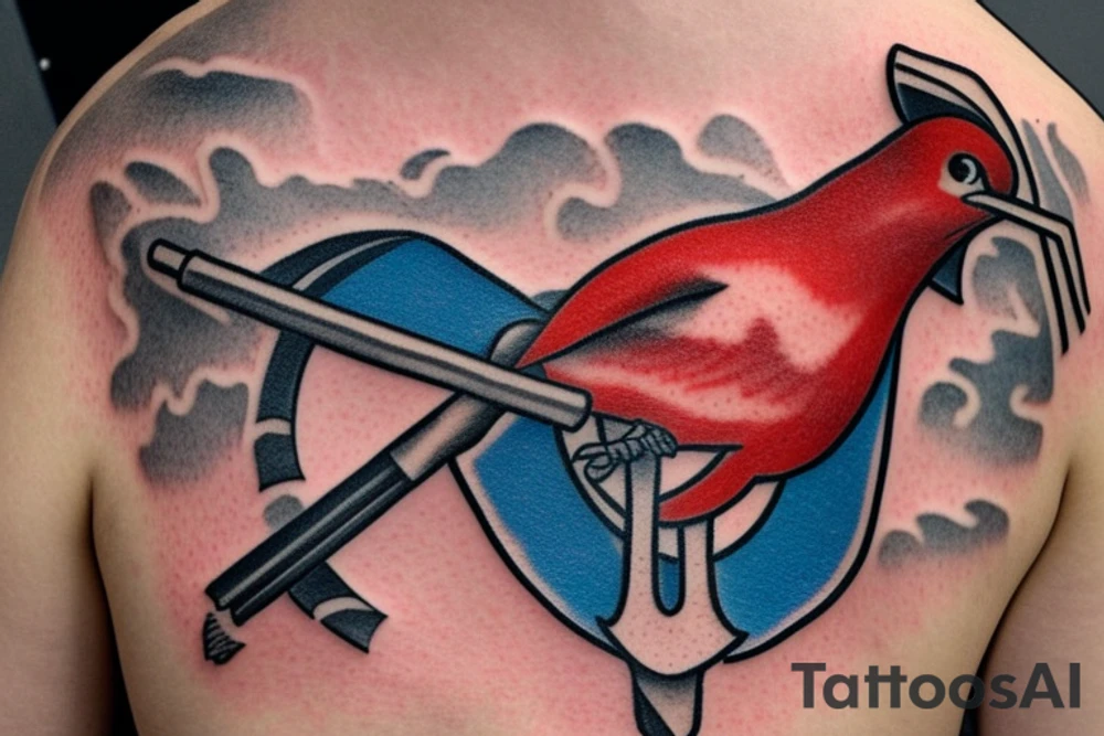 USS Sea Robin logo. Realistic Robin with Sailor hat on an anchor. tattoo idea