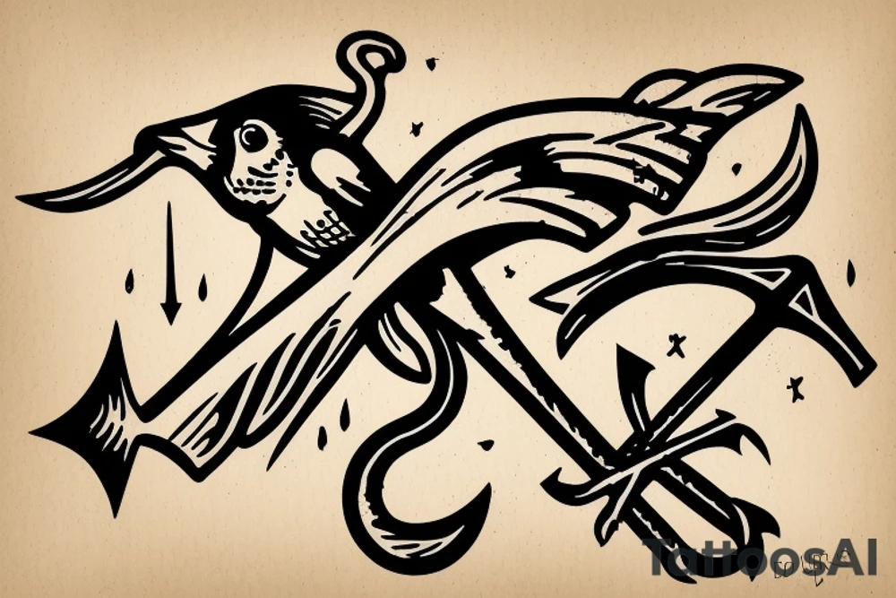 USS Sea Robin logo. Realistic Robin with Sailor hat on an anchor. tattoo idea