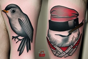 Realistic Robin bird wearing a sailor hat tattoo idea