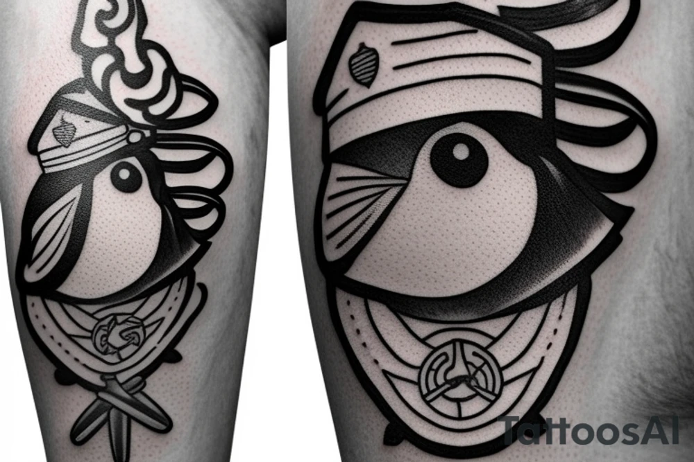Realistic Robin bird wearing a sailor hat tattoo idea Realistic Robin bird wearing a sailor hat tattoo idea