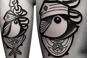 Realistic Robin bird wearing a sailor hat tattoo idea