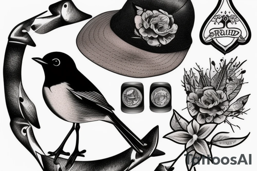 Realistic Robin bird wearing a sailor hat tattoo idea Realistic Robin bird wearing a sailor hat tattoo idea