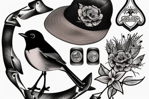 Realistic Robin bird wearing a sailor hat tattoo idea