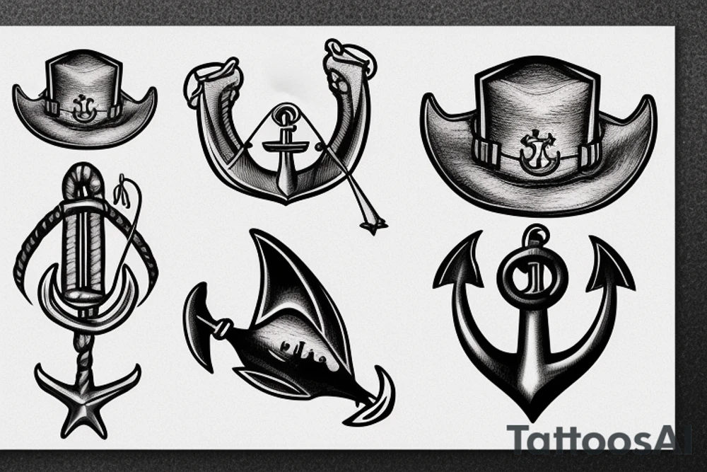USS sea robin logo; realistic sea robin wearing a sailors hat; realistic sea robin wearing a sailors hat on an anchor tattoo idea