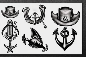 USS sea robin logo; realistic sea robin wearing a sailors hat; realistic sea robin wearing a sailors hat on an anchor tattoo idea
