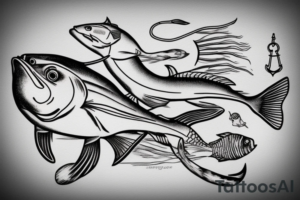 USS sea robin logo; realistic sea robin wearing a sailors hat; realistic sea robin wearing a sailors hat on an anchor tattoo idea