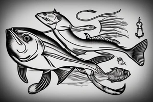 USS sea robin logo; realistic sea robin wearing a sailors hat; realistic sea robin wearing a sailors hat on an anchor tattoo idea