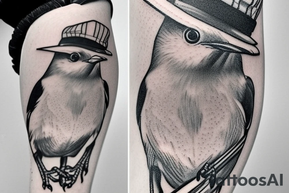 Realistic Robin Bird wearing a sailor hat tattoo idea