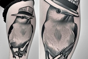 Realistic Robin Bird wearing a sailor hat tattoo idea