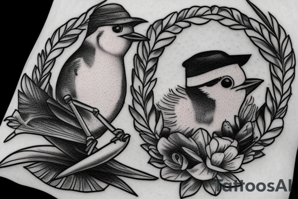 Realistic Robin Bird wearing a sailor hat tattoo idea