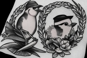 Realistic Robin Bird wearing a sailor hat tattoo idea