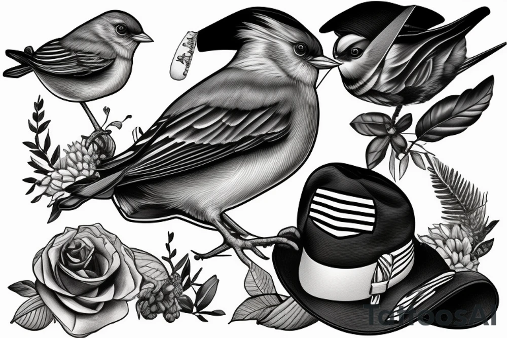Realistic American Robin Bird wearing a sailor hat tattoo idea Realistic American Robin Bird wearing a sailor hat tattoo idea
