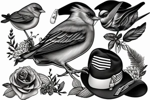 Realistic American Robin Bird wearing a sailor hat tattoo idea