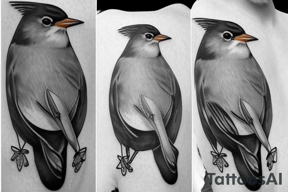 Realistic American Robin Bird wearing a sailor hat tattoo idea