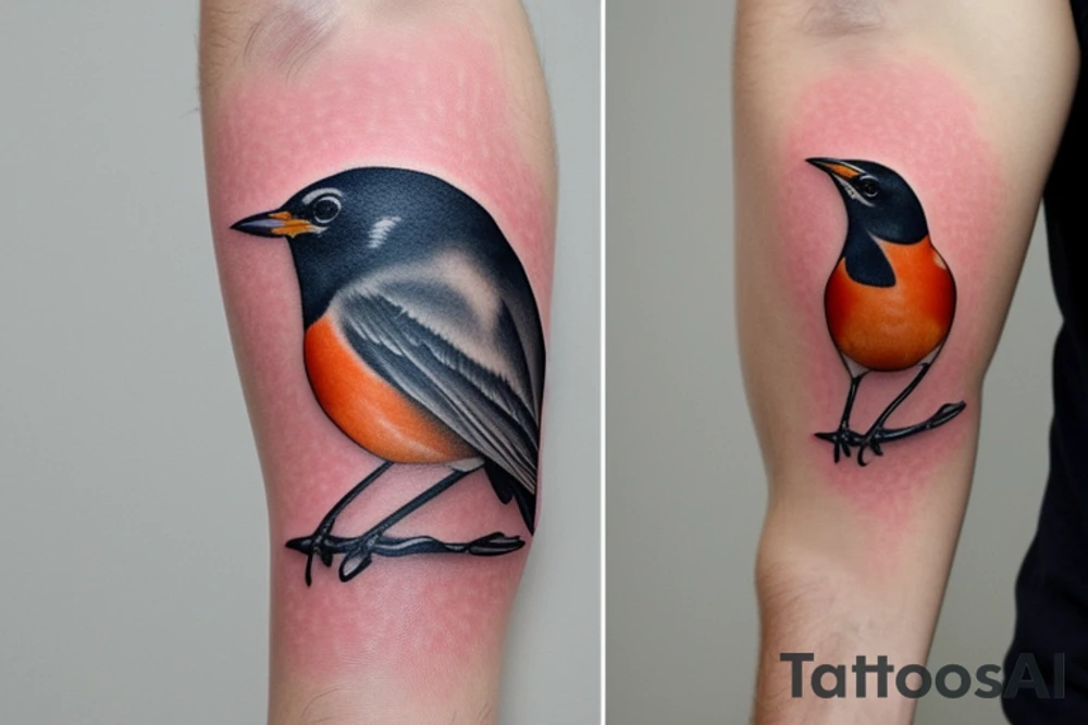 Realistic American Robin Bird wearing a sailor hat tattoo idea