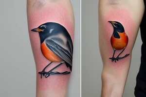 Realistic American Robin Bird wearing a sailor hat tattoo idea
