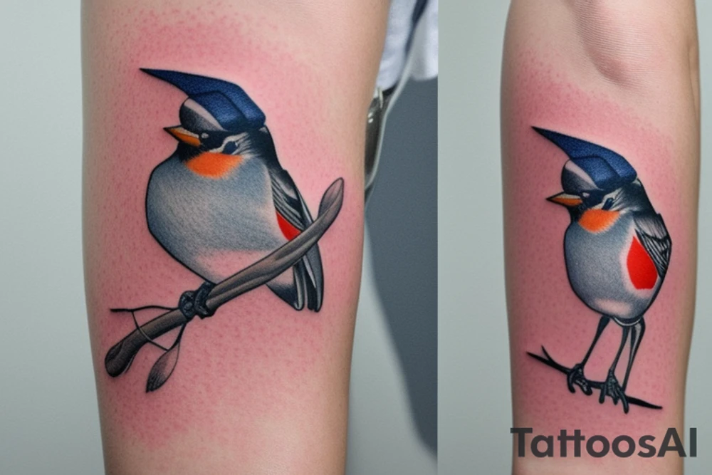 Realistic American Robin Bird wearing a sailor hat tattoo idea Realistic American Robin Bird wearing a sailor hat tattoo idea