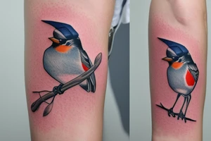 Realistic American Robin Bird wearing a sailor hat tattoo idea
