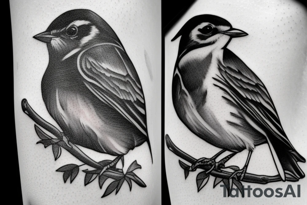 Realistic American Robin Bird wearing a Dixie Cup tattoo idea