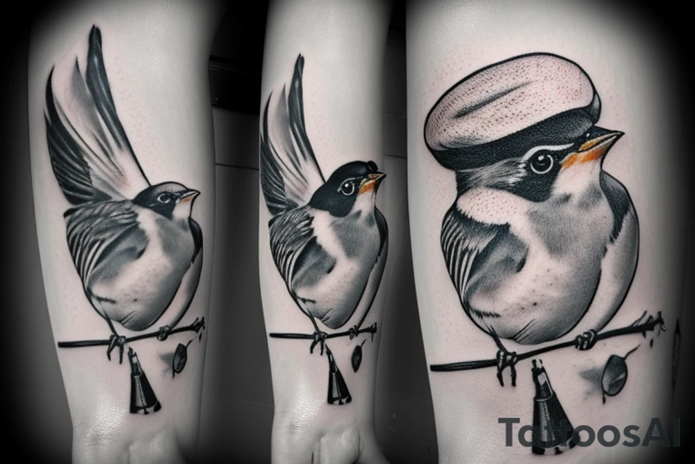Realistic American Robin Bird wearing a sailors hat tattoo idea