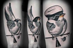 Realistic American Robin Bird wearing a sailors hat tattoo idea