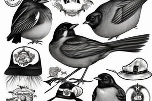 Realistic American Robin Bird wearing a sailors hat tattoo idea