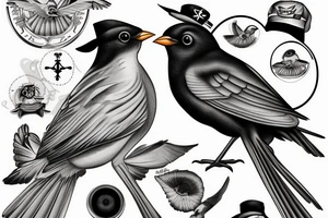 Realistic American Robin Bird wearing a sailors hat tattoo idea
