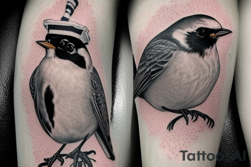 Realistic American Robin Bird wearing a sailors hat tattoo idea Realistic American Robin Bird wearing a sailors hat tattoo idea