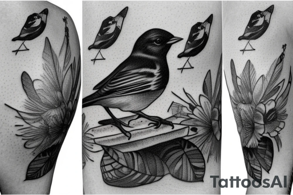 Realistic American Robin Bird wearing a sailors hat tattoo idea Realistic American Robin Bird wearing a sailors hat tattoo idea