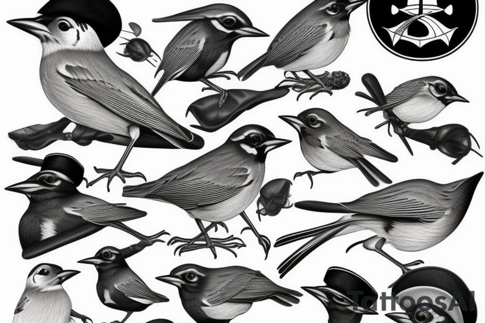 Realistic American Robin Bird wearing a sailors hat tattoo idea
