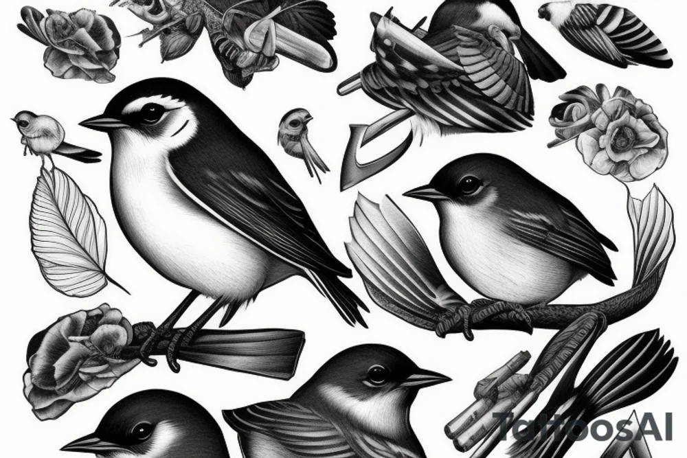 Realistic American Robin Bird wearing a sailors hat tattoo idea