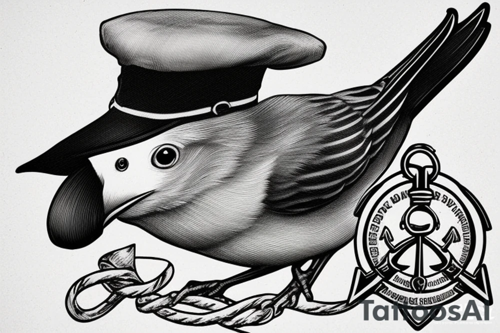Realistic American Robin Bird wearing a sailors hat

Realistic American Robin Bird wearing a sailors hat sitting on an anchor

USS Sea Robin ss-407 submarine Sea American Robin tattoo idea